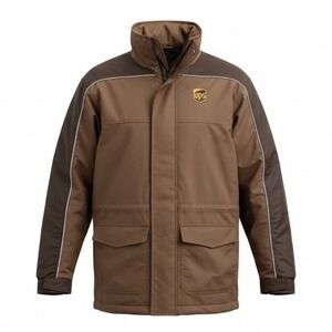 WearGuard UPS Rain Jacket Brown Reflective Workwear Windbreaker Sz L Hood Light